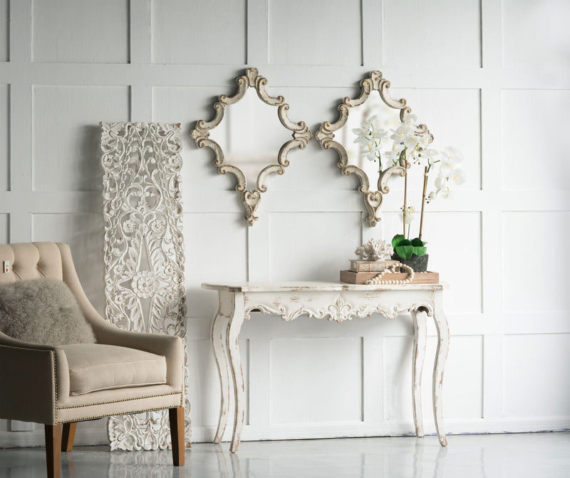 Artistic Diamond Scrollwork Wall Mirror with Fir Wood Frame - Antique White, photo 3 of 8