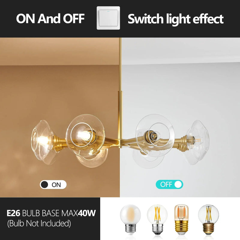36" Modern Gold 8-Light Sputnik Chandelier with Clear Glass Shades by HouseOfZazla