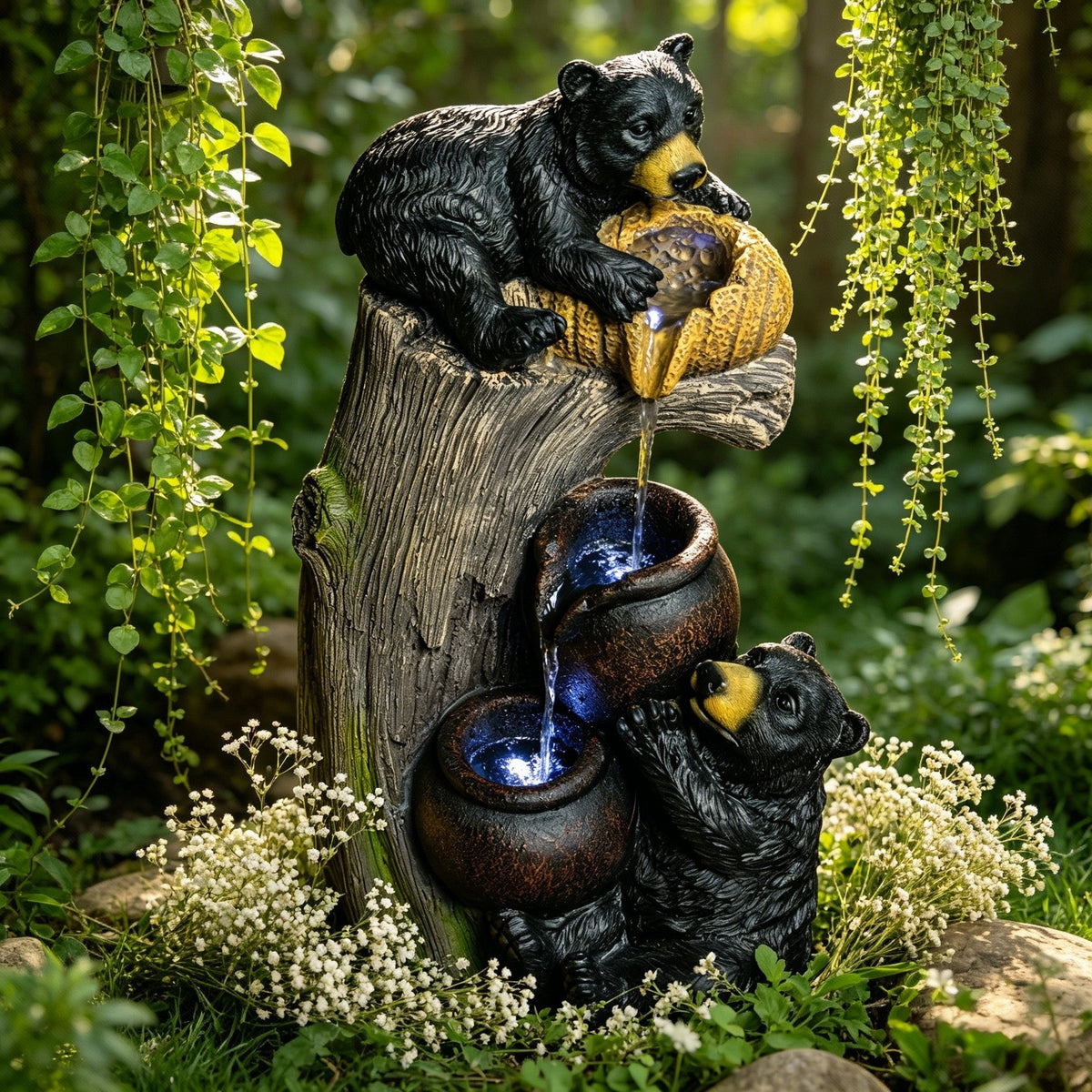 Resin Black Bear Outdoor Water Fountain with LED Lights, photo 5 of 13