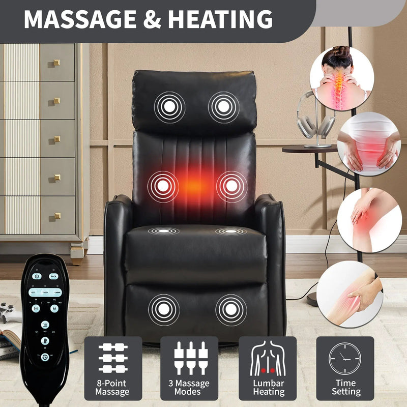Black Faux Leather Heat Massage Manual Recliner Chair by HouseOfZazla