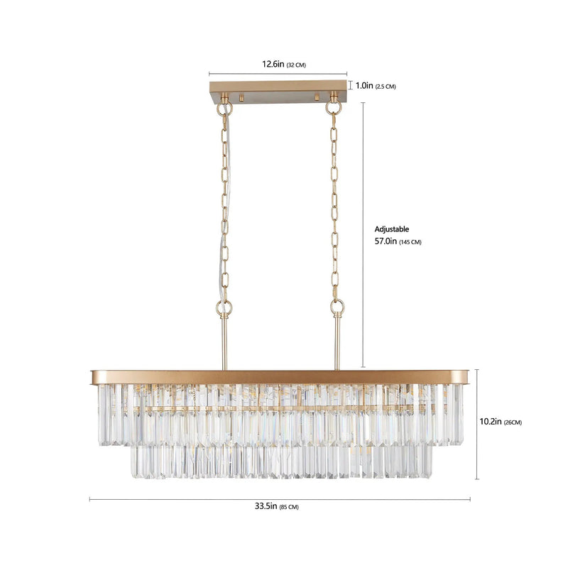 Rectangular Crystal Chandelier Adjustable Gold Iron Ceiling Light by HouseOfZazla