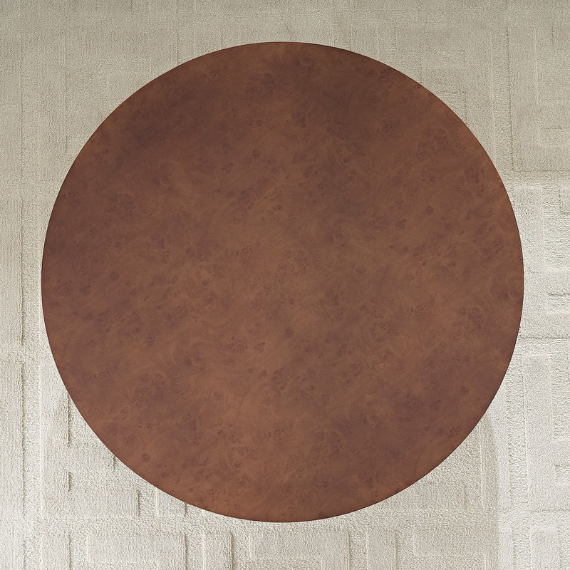31.49'' Faux Burl Wood Pattern Round Coffee Table with Sturdy Pedestal by HouseOfZazla