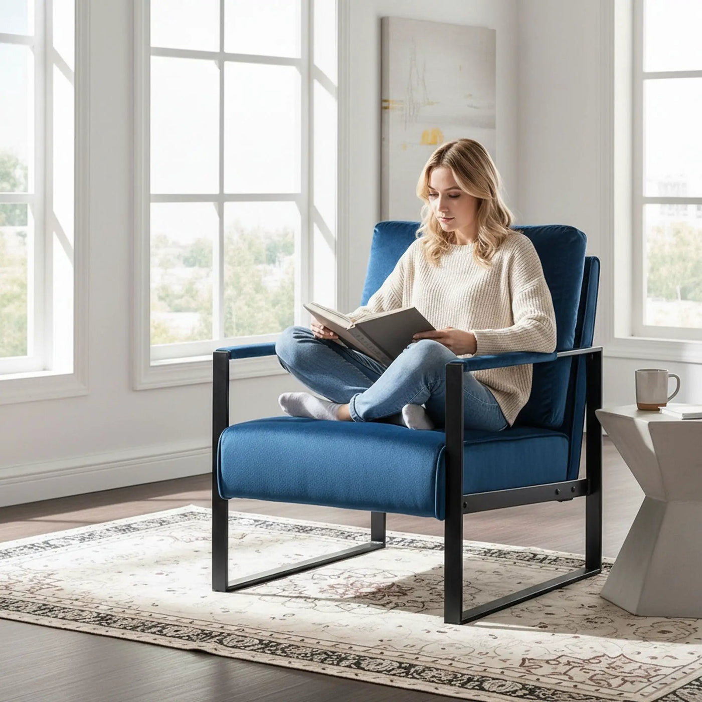 Classic Mid Century Modern Accent Chair With Durable Square Metal Frame, Armchair by HouseOfZazla