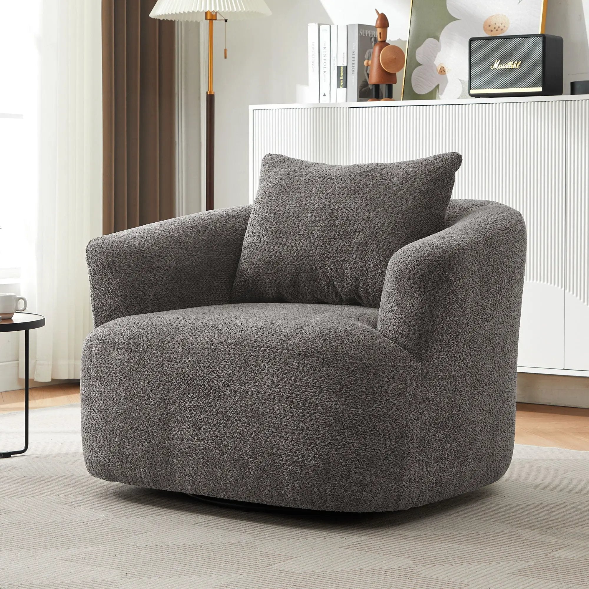 360° Swivel Barrel Sofa Chair With Throw Pillow, Upholstered Accent Chair by HouseOfZazla