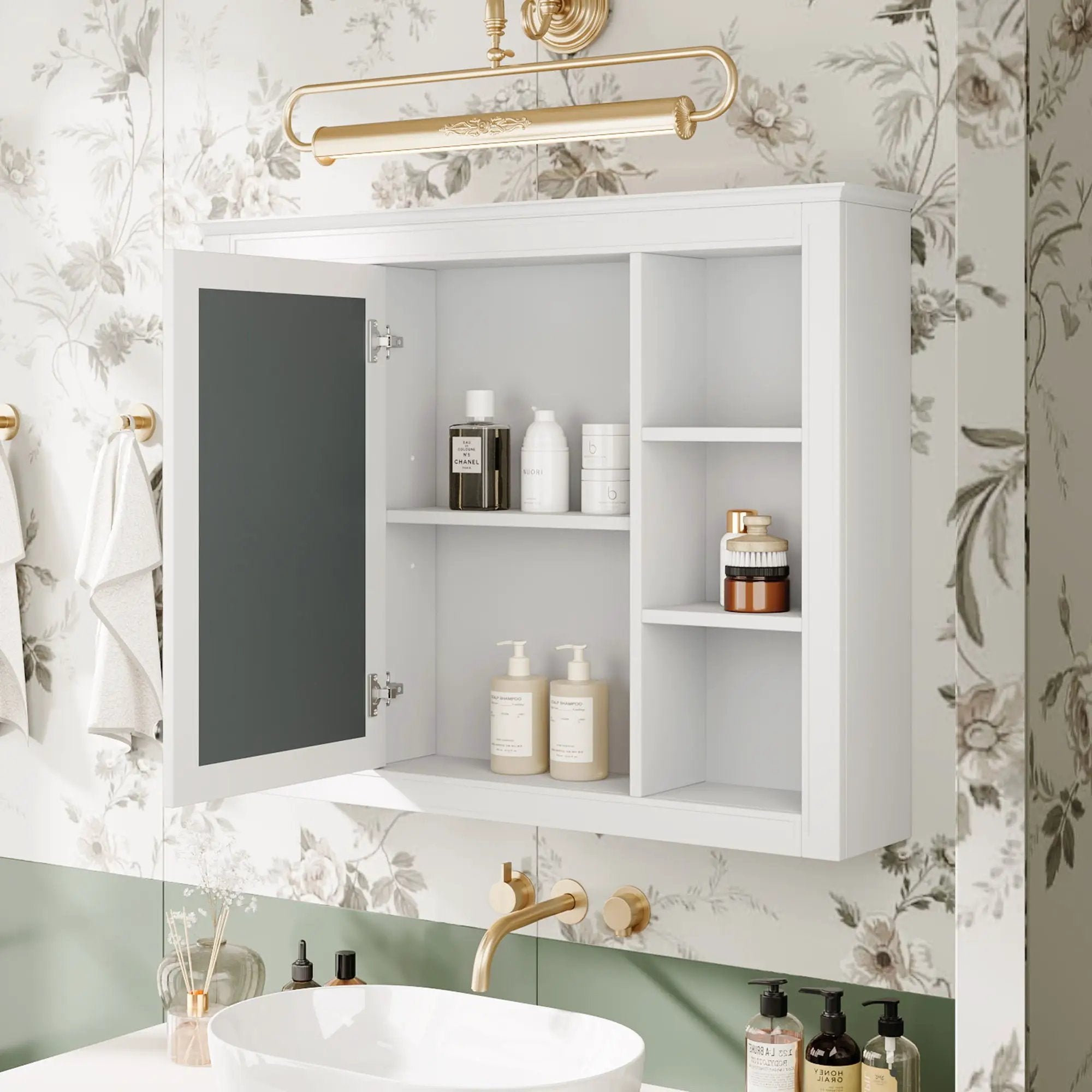 Wall Mounted Medicine Cabinet With Mirror, Storage Cabinet Featuring 6 Open Shelves And Adjustable Interior by Unique Piece Furniture