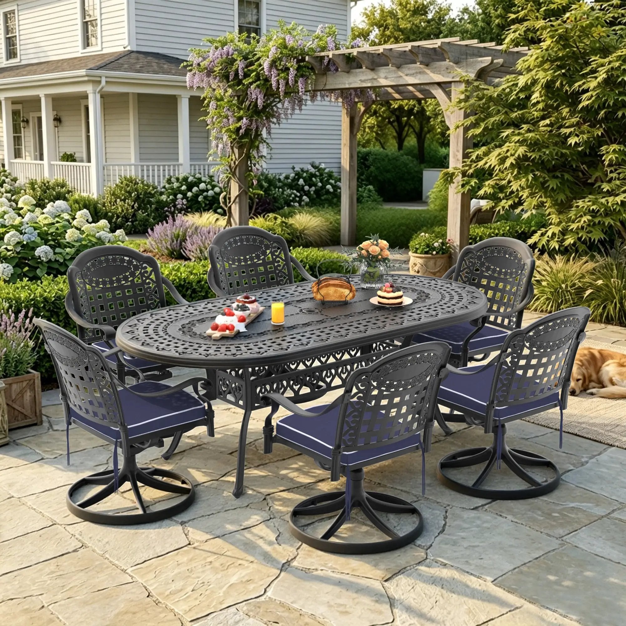 7-Piece All-Weather Cast Aluminum Dining Set by HouseOfZazla