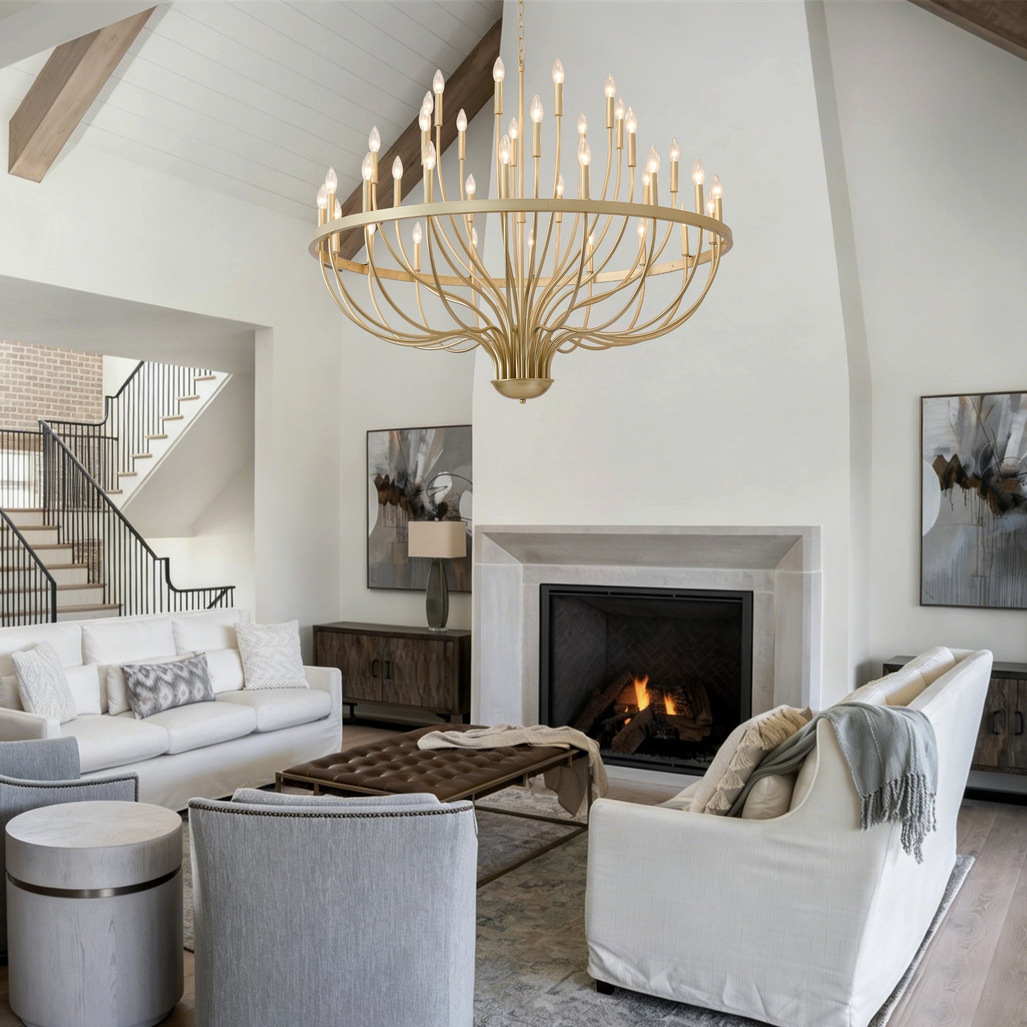 36-Light Gold Industrial Iron Candle Chandelier by HouseOfZazla