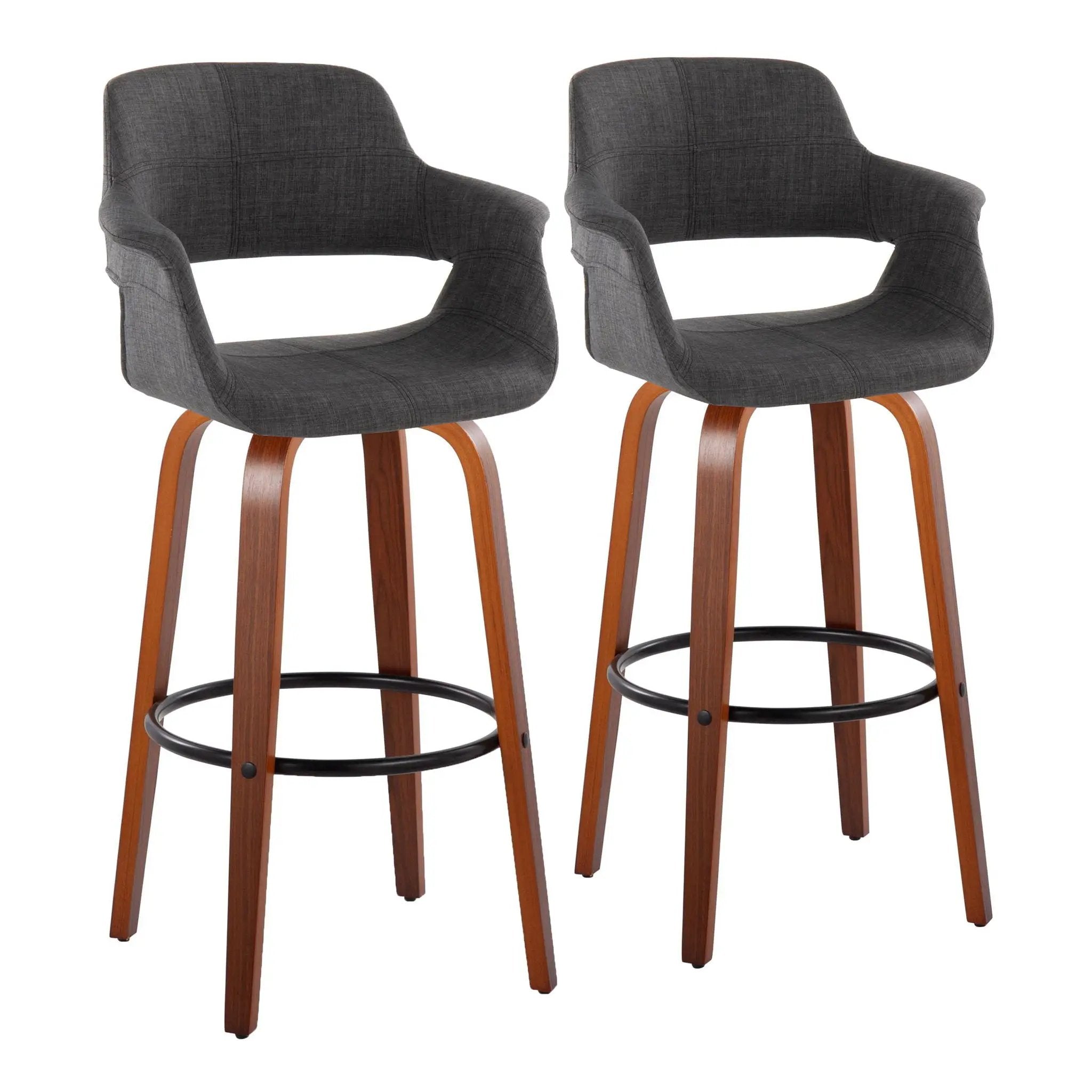 Vintage Flair - Mid Century Modern Fixed Height Barstool With Swivel With Round Footrest (Set of 2) by HouseOfZazla