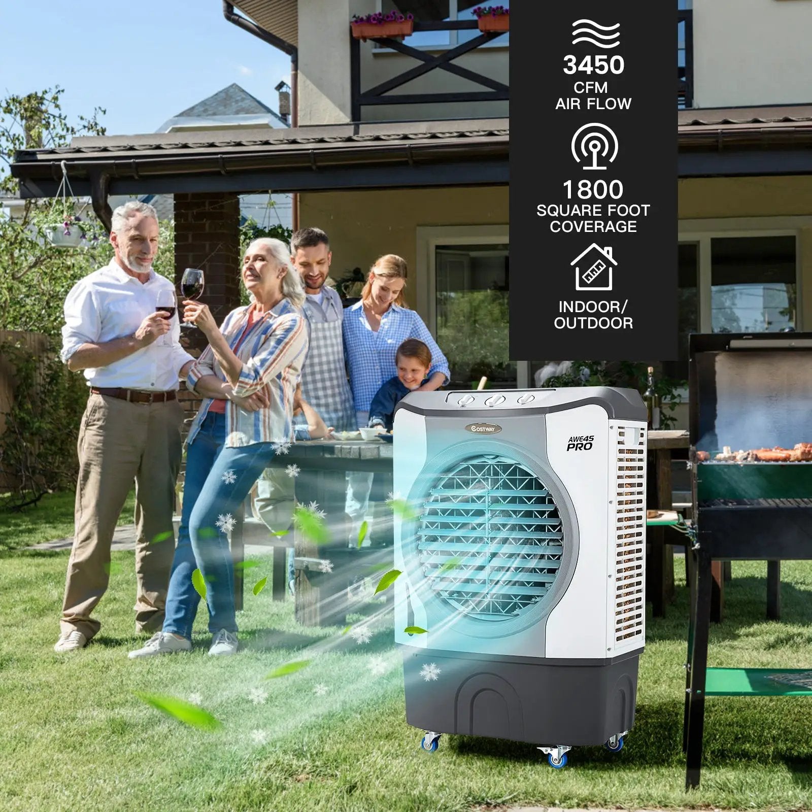 4-in-1 Industrial Evaporative Air Cooler Fan with 12 Gallon Tank and Wheels-Gray by DirectDeals