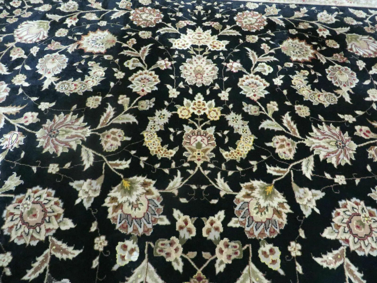 9' X 12' Vintage Handmade Fine Chinese Oriental Floral Wool Rug Silk Black by Jewel Rugs