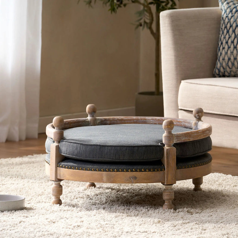 Round Pet Sofa, Wide Upholstered Pet Bed - Charcoal by HouseOfZazla
