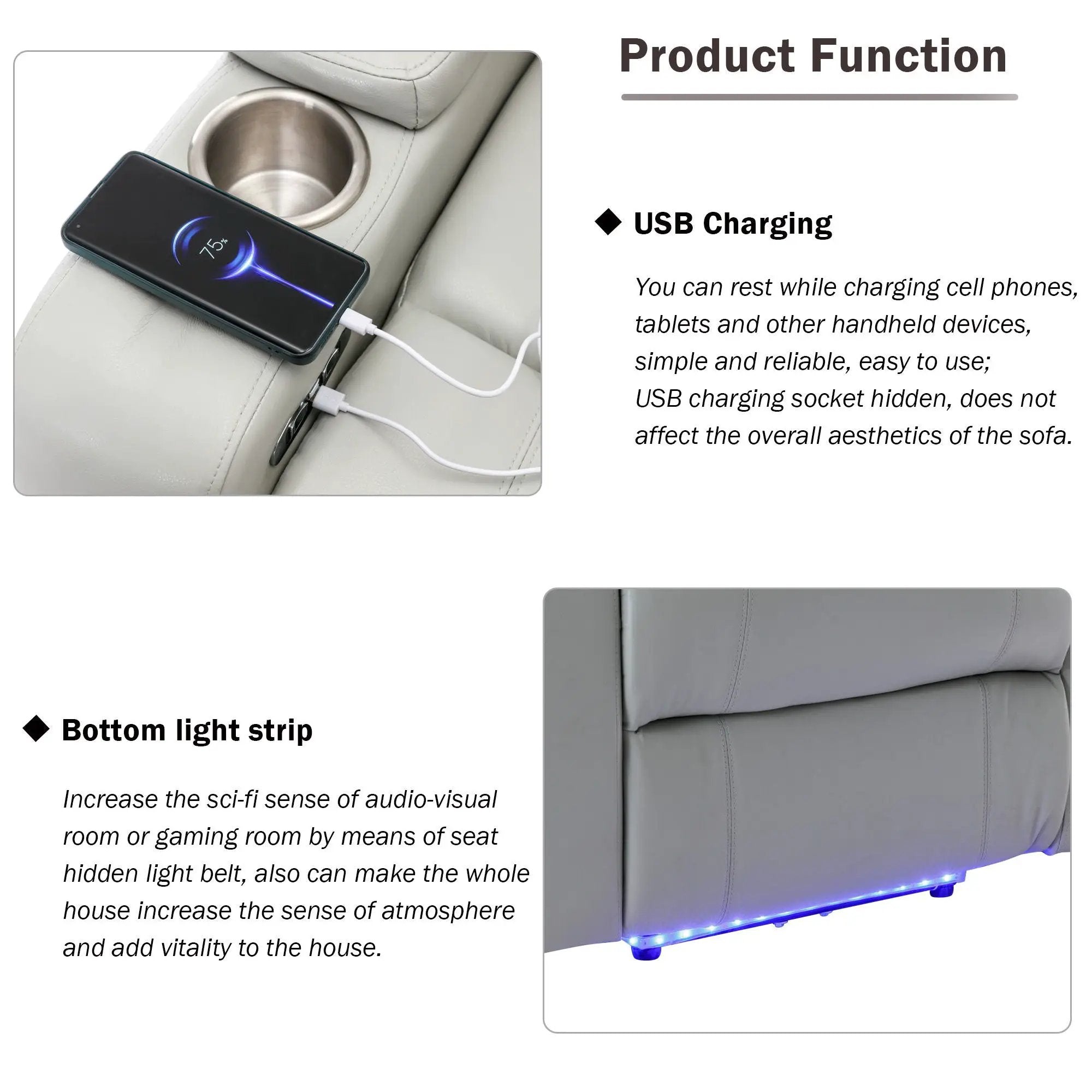Power Motion Recliner Electric Power Recliner With USB Charging Port, Hidden Arm Storage, Convenient Cup Holder And tooth Speaker by HouseOfZazla