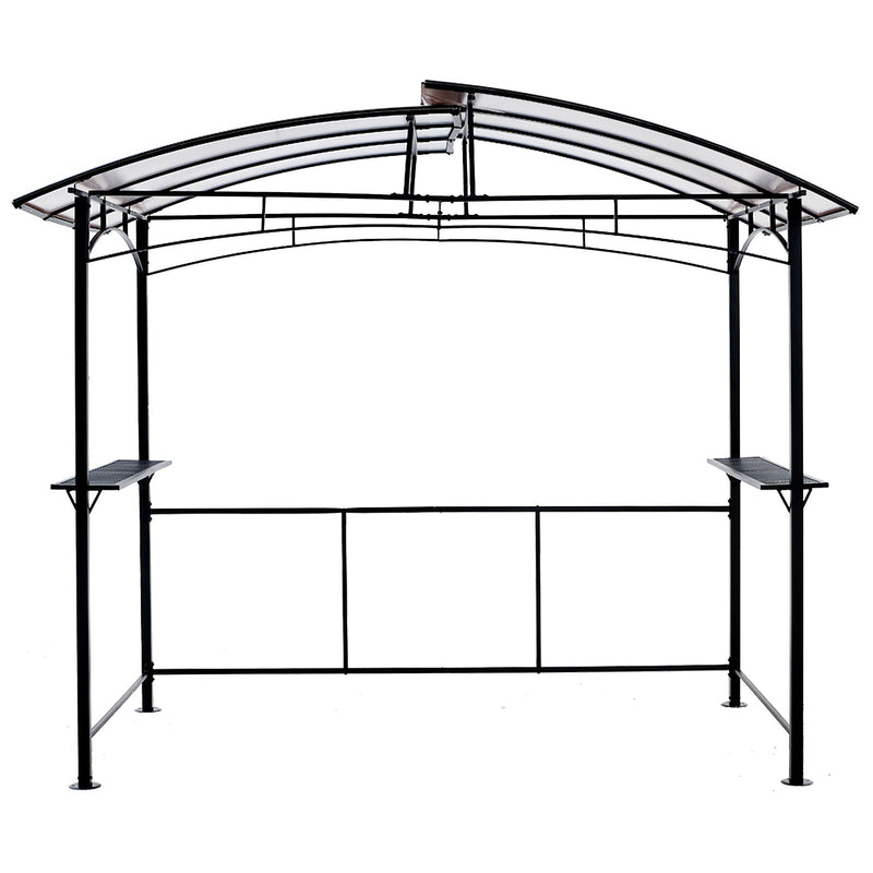 Grill Gazebo 8x5 Ft with Steel Hardtop and Side Shelves - Black