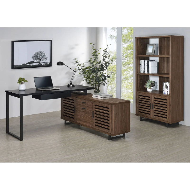 Rodger - L Shape Office Desk With Storage, Workstation For Home Or Office - Walnut by HouseOfZazla