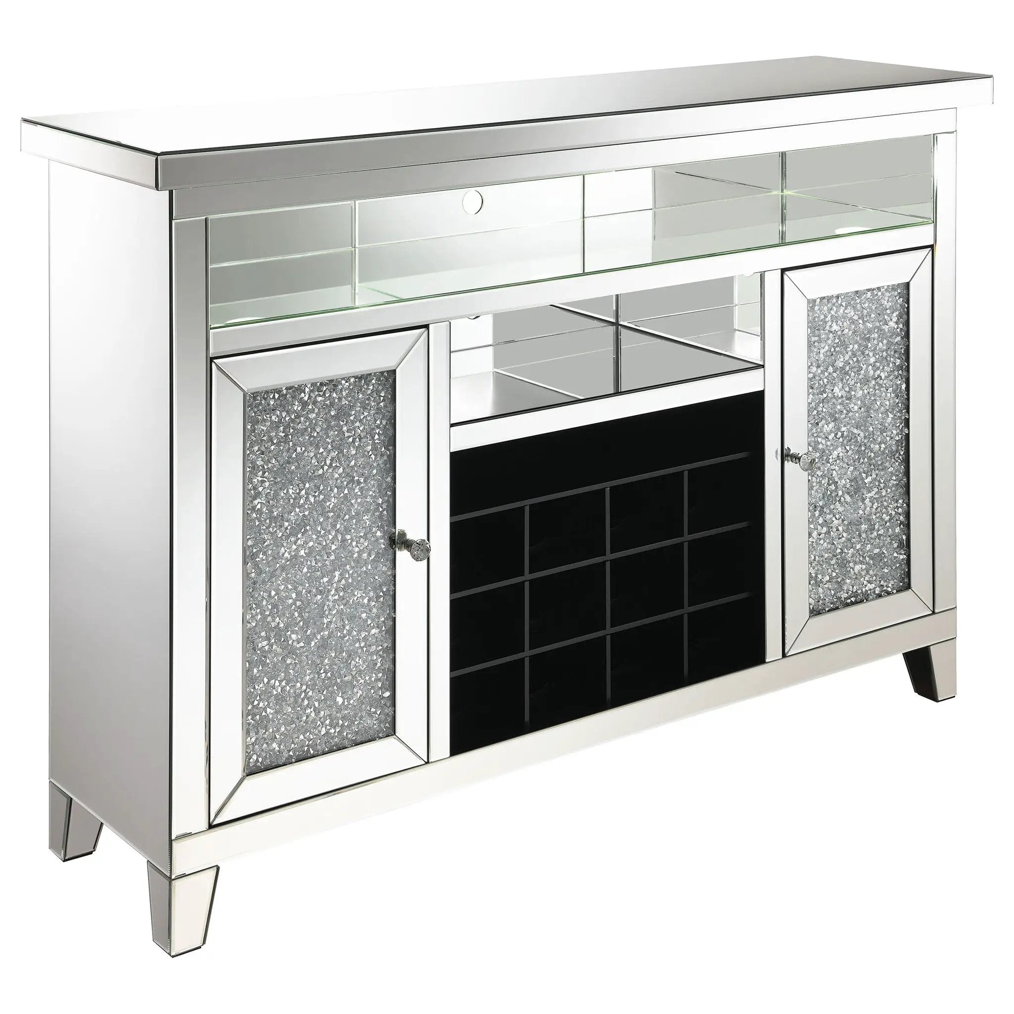 Melinda 2-door LED Mirrored Wine Storage Bar Cabinet Silver by Unique Piece Furniture