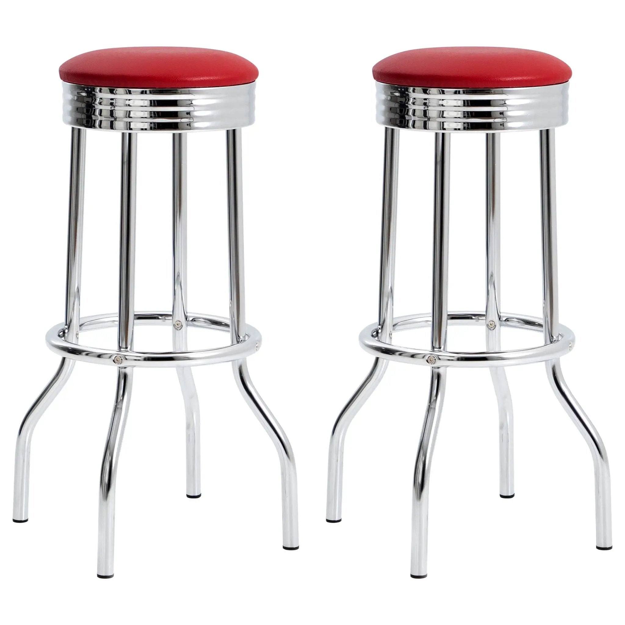 Retro Upholstered Metal Swivel Bar Stool Red (Set of 2) by Unique Piece Furniture