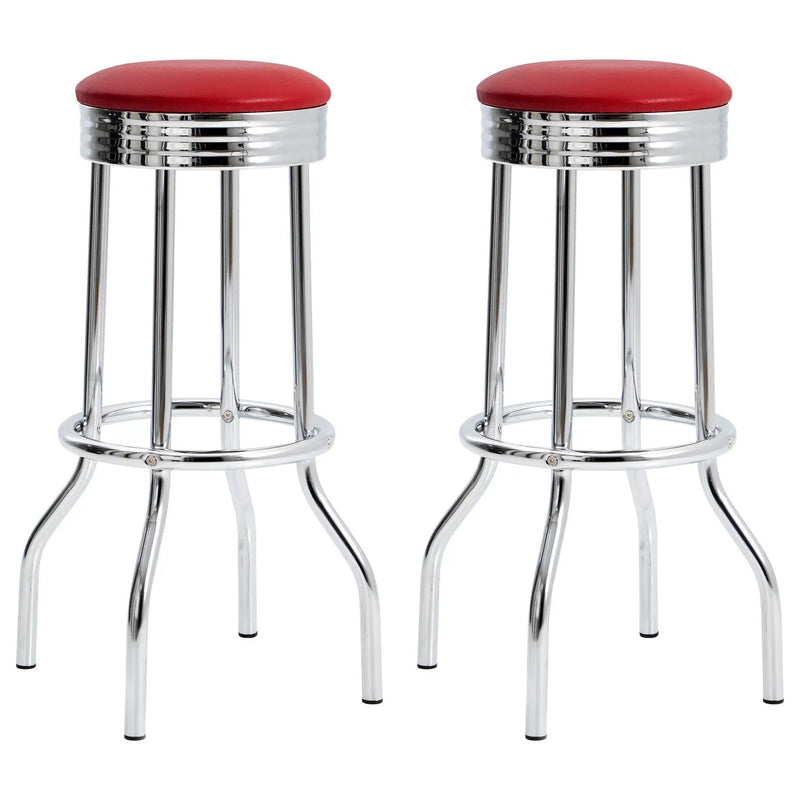 Retro Upholstered Metal Swivel Bar Stool Red (Set of 2) by Unique Piece Furniture