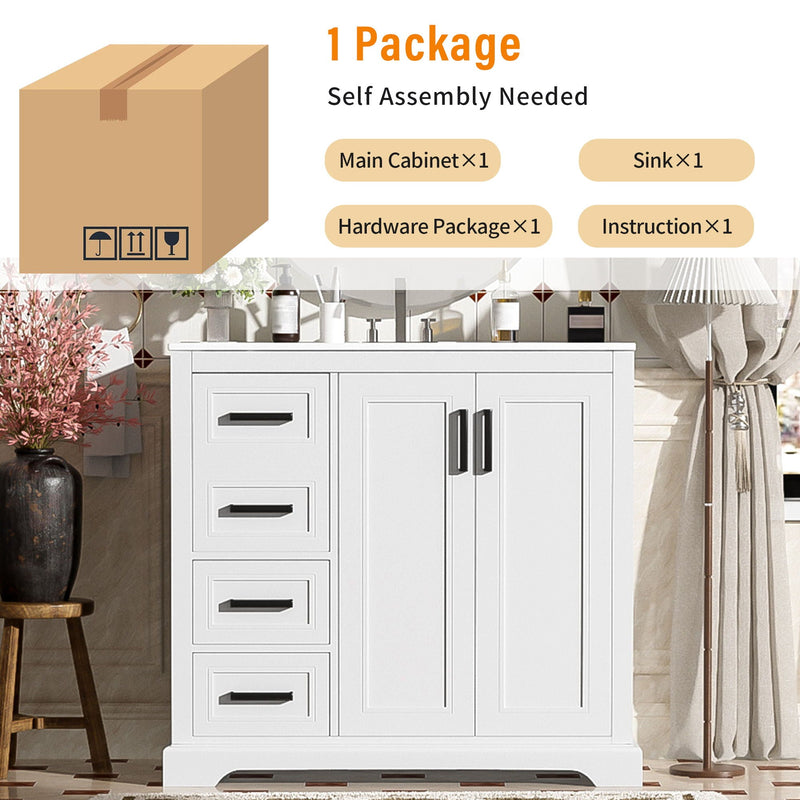 Bathroom Vanity With Sink, Soft Close Doors, Adjustable Shelf & 3 Drawers by HouseOfZazla
