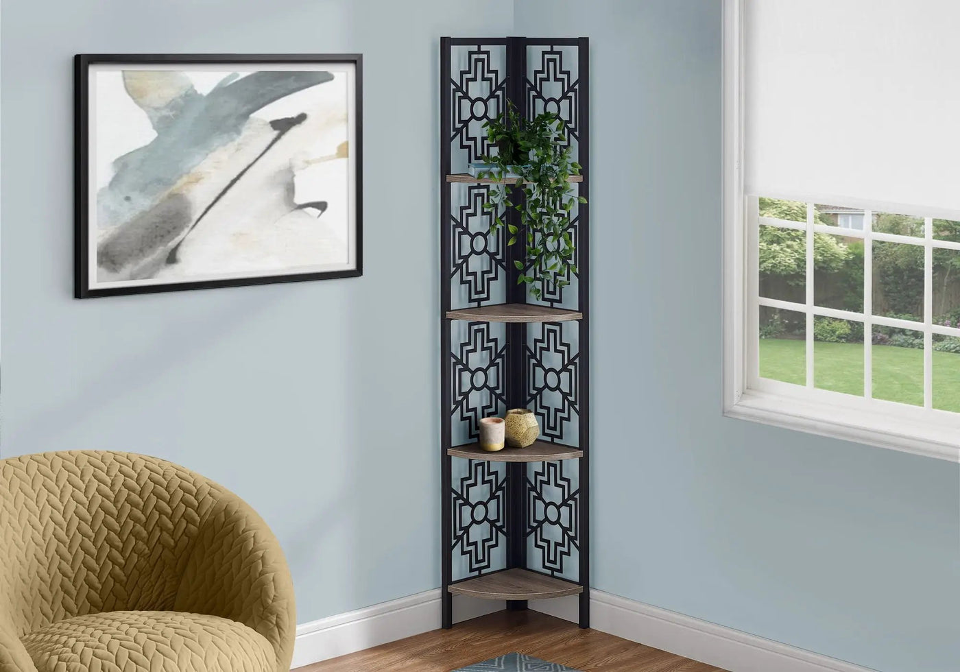 4 Tier Corner Bookshelf Bookcase for Office, Transitional Style by HouseOfZazla
