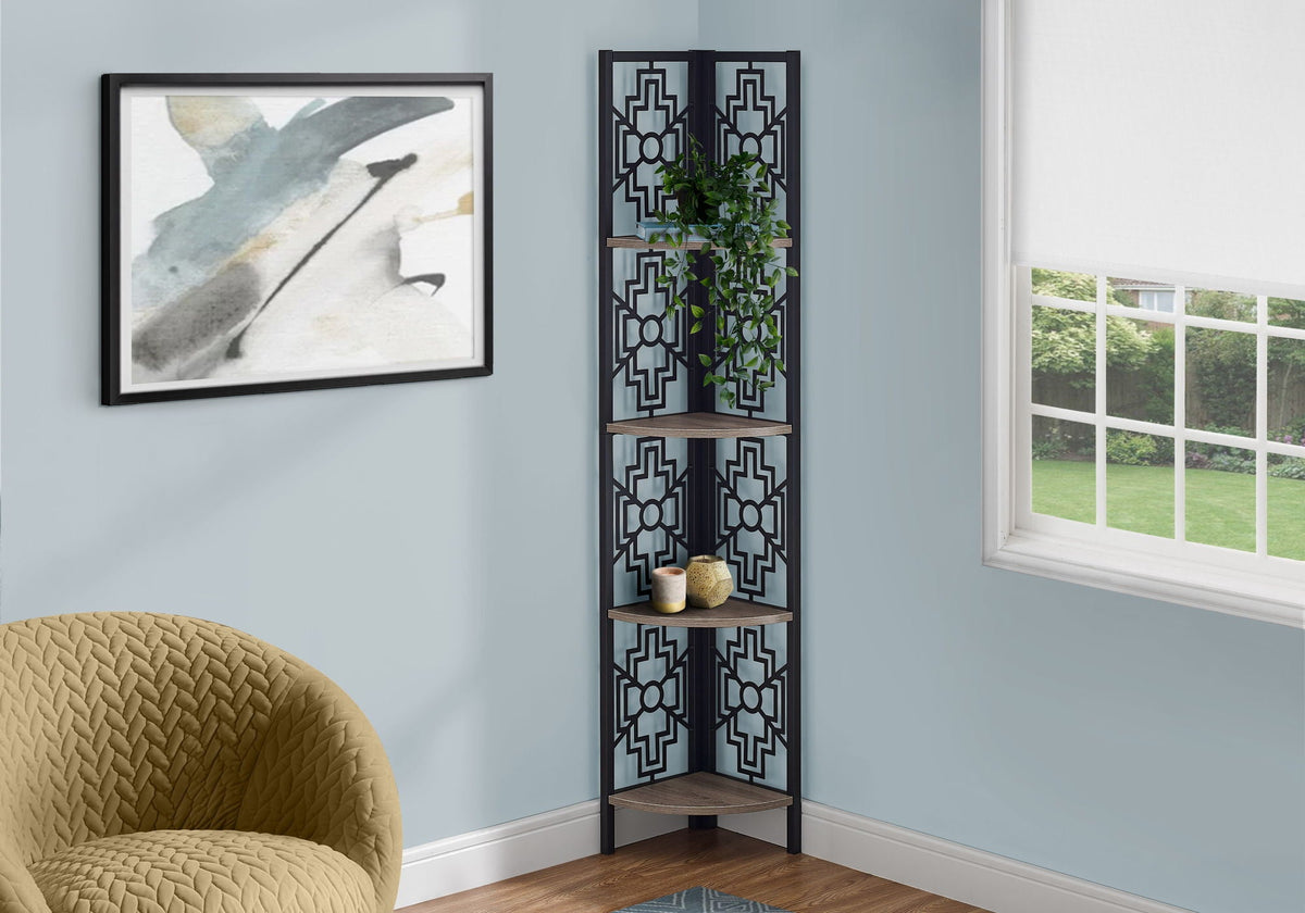 4 Tier Corner Bookshelf Bookcase with Metal Frame - White, Dark Brown, Light Brown