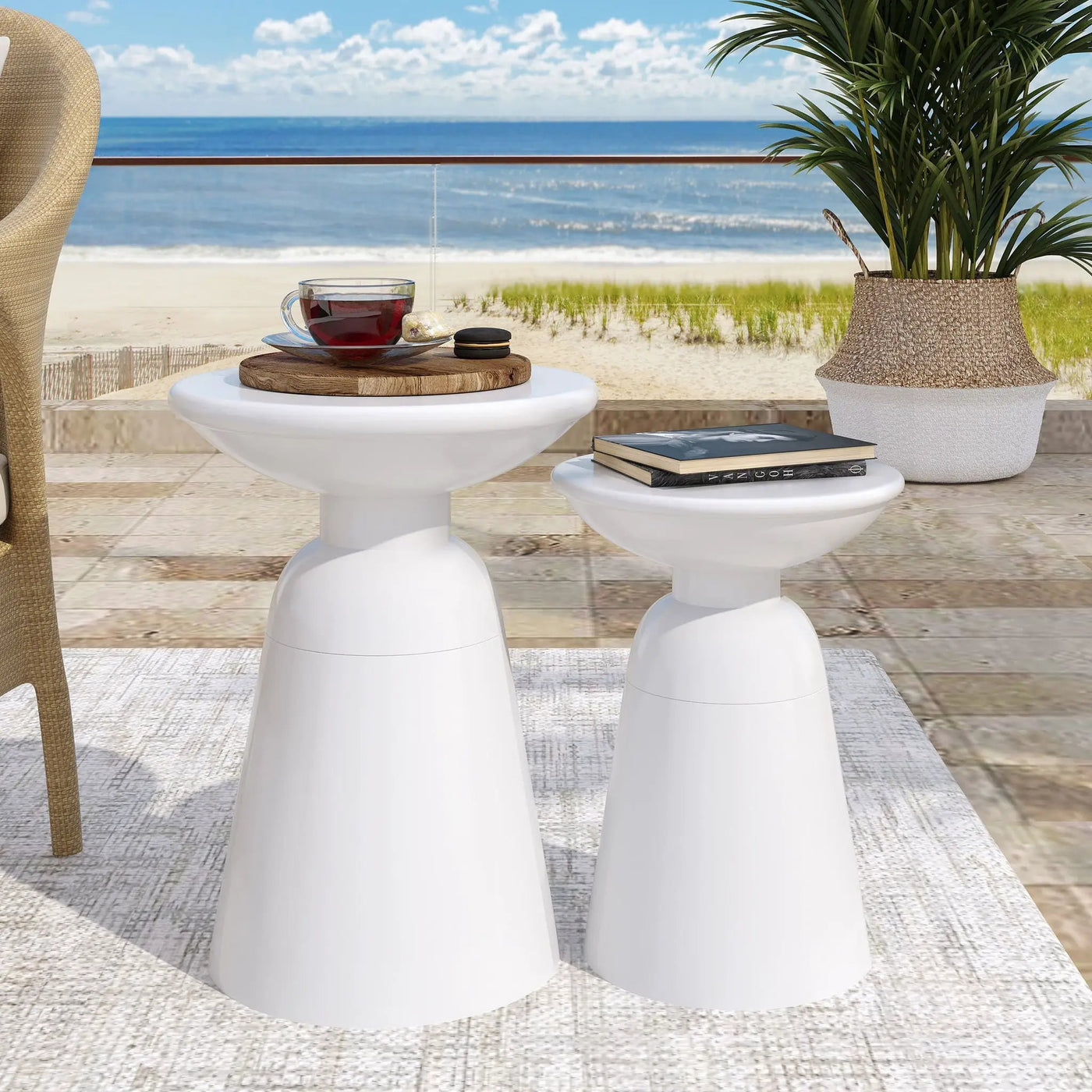 Serenita Outdoor Side Tables With Flared Design (Set of 2) by HouseOfZazla