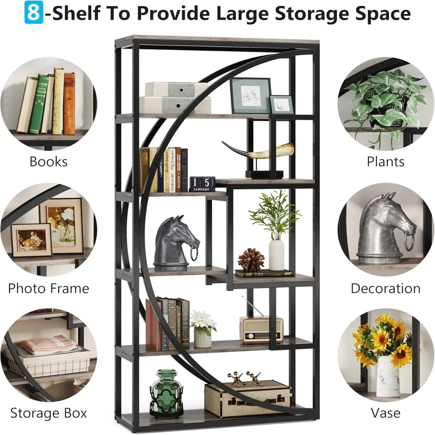 5 Tier Etagere Bookshelf With 8 Open Shelves Organizer For Living Room by HouseOfZazla