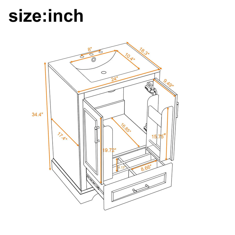 Bathroom Vanity With Sink, 1 Divided Drawer And 2 Soft Close Doors With Double Shelf by Unique Piece Furniture