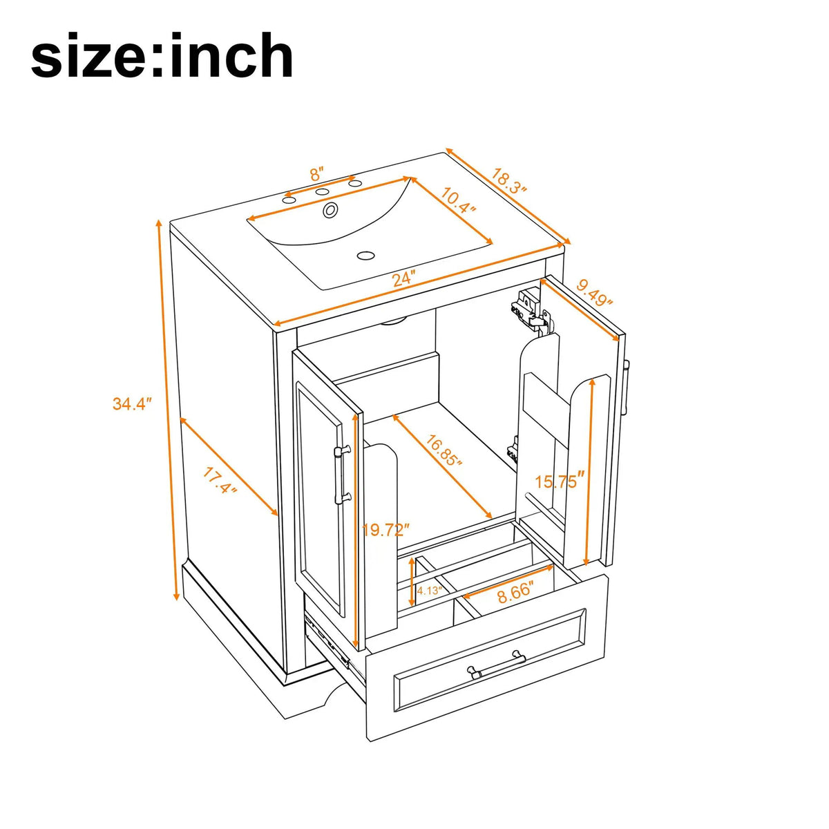 Bathroom Vanity With Sink, 1 Divided Drawer And 2 Soft Close Doors With Double Shelf, photo 8 of 20