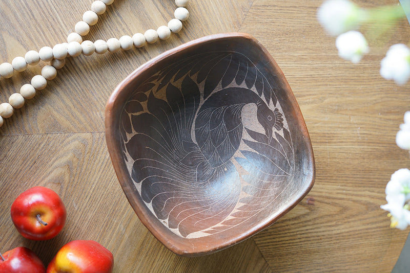 Artisanal Terracotta Decorative Bowl with Hand-Etched Detail - Brown, photo 6 of 9
