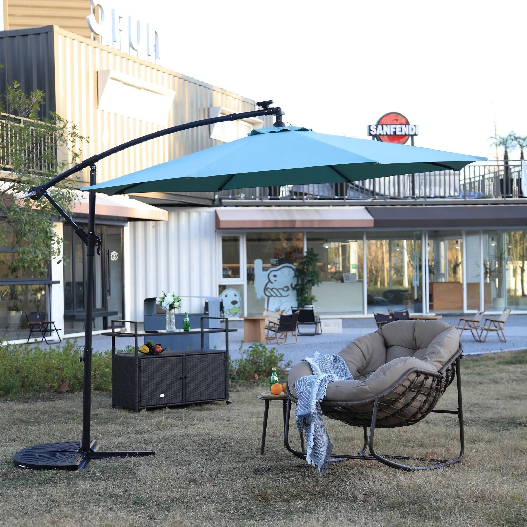 10ft Solar LED Offset Hanging Patio Umbrella (Light Green) (No Base) by HouseOfZazla