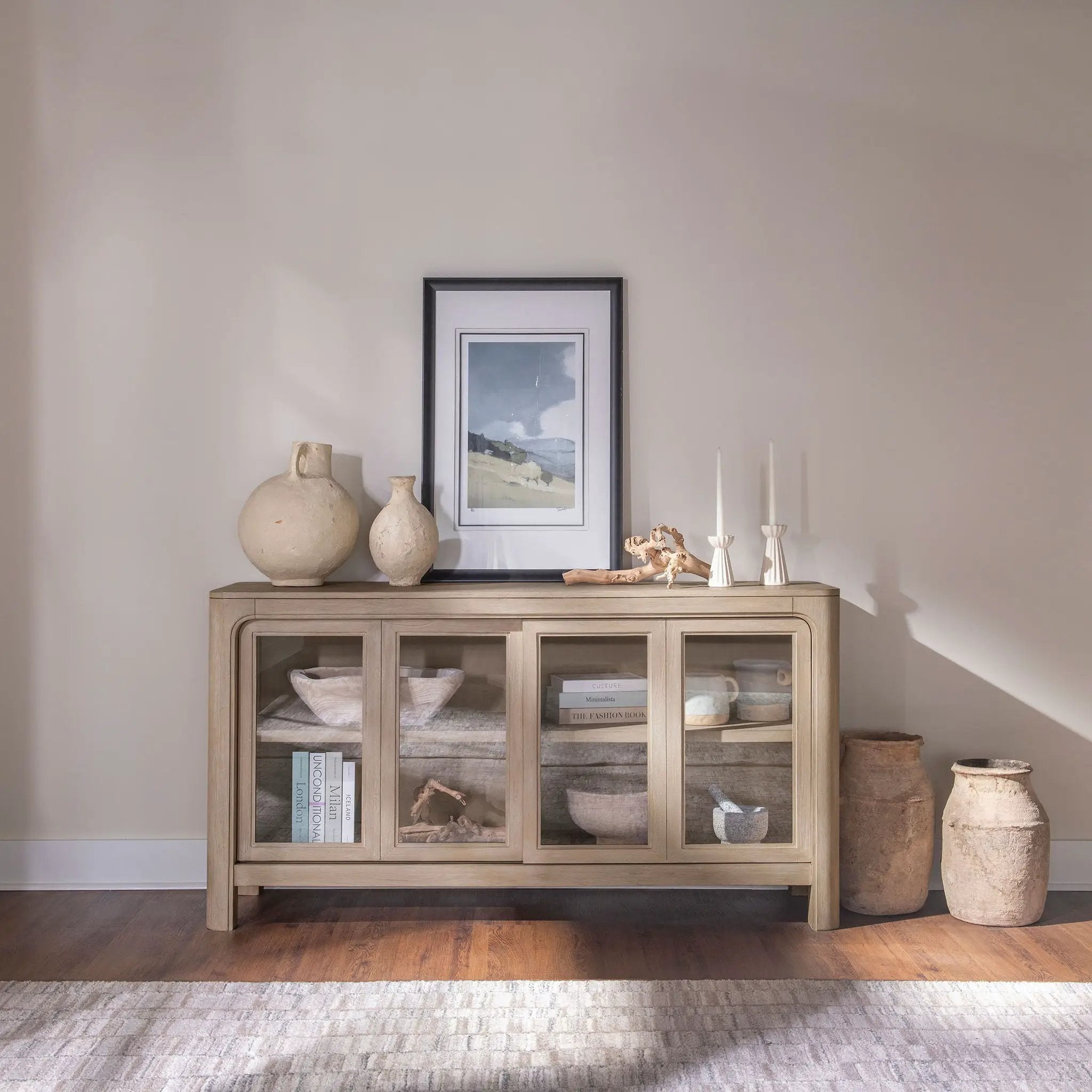 Solano Sliding Door Dining Sideboard Server Weathered Mango by Unique Piece Furniture