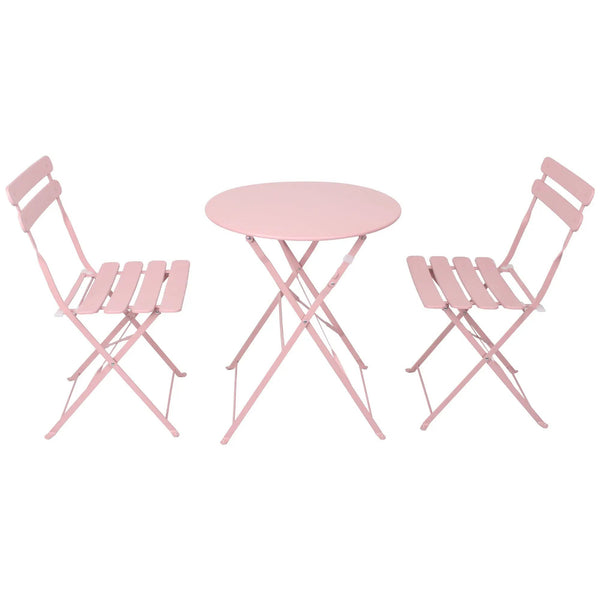 3 Pieces Patio Bistro Balcony Metal Chair Table Set - Pink