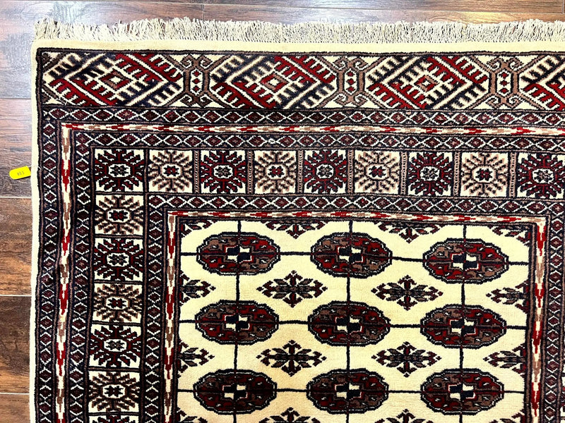 Pakistani Bokhara Rug 4x6, Turkoman Carpet, Vintage Handmade Wool Rug, Ivory by Jewel Rugs