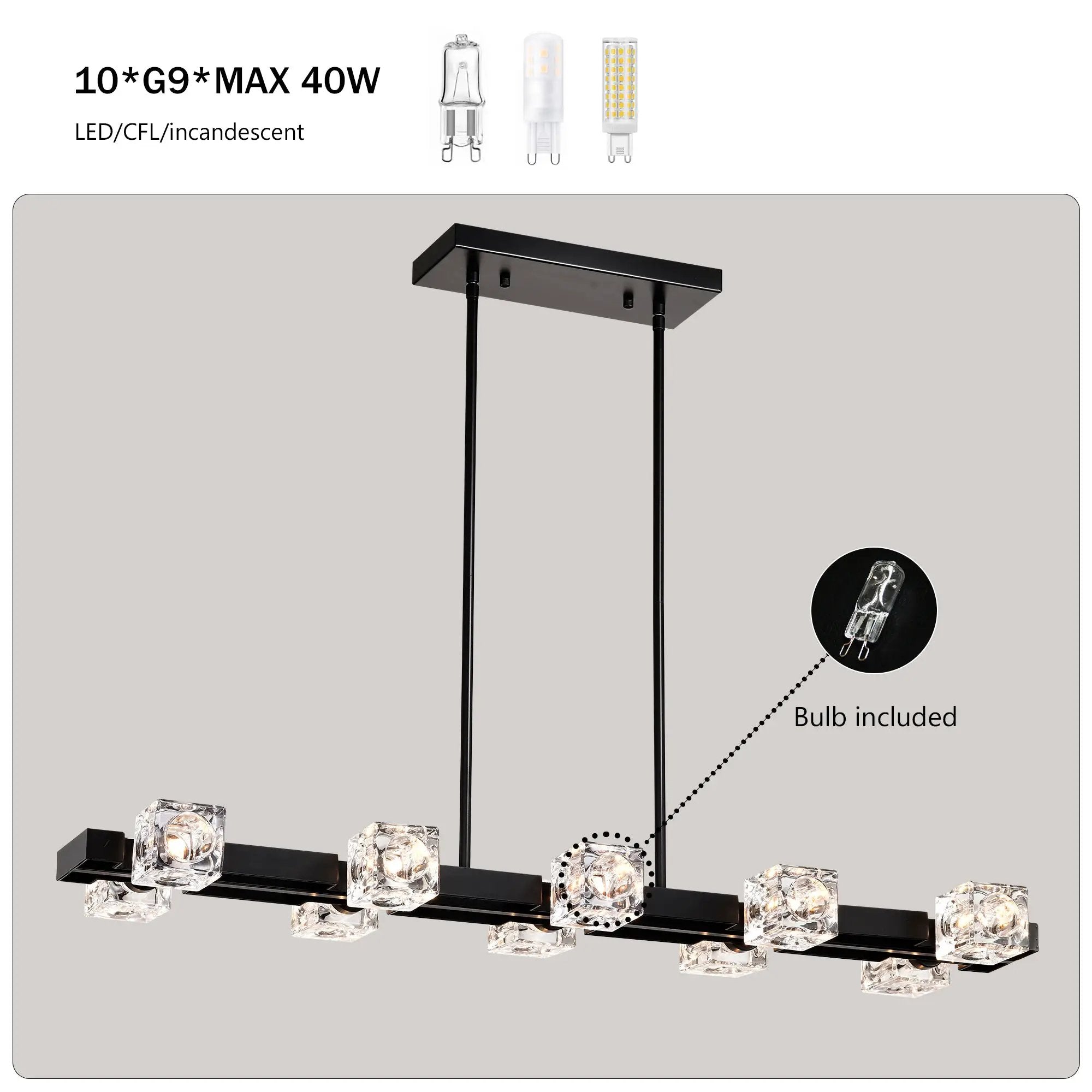 Rectangle Chandelier for Dining Room, 10-Light by HouseOfZazla