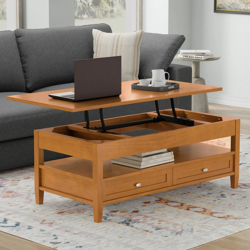 Warm Shaker - Lift Top Coffee Table With Hidden Storage And Lift Top Functionality - Brown by HouseOfZazla