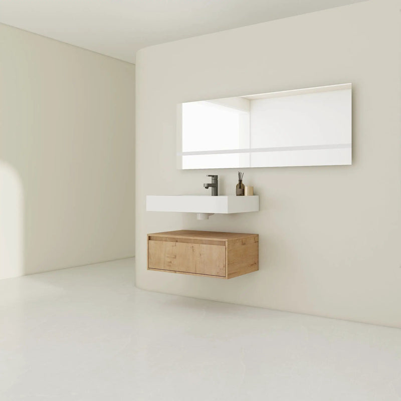 Wall Mounted Bathroom Vanity With Resin Sink And Soft Close Drawer In Imitative - Imitative Oak by HouseOfZazla