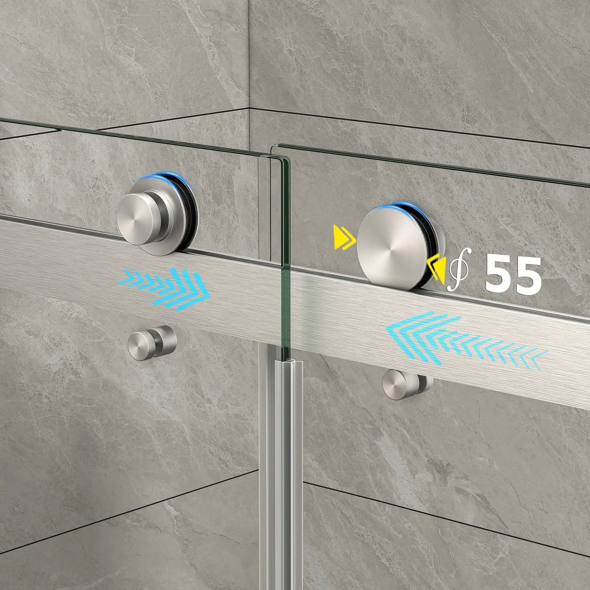 55"-60" W x 76" H Brushed Nickel Reversible Frameless Sliding Shower Door by HouseOfZazla