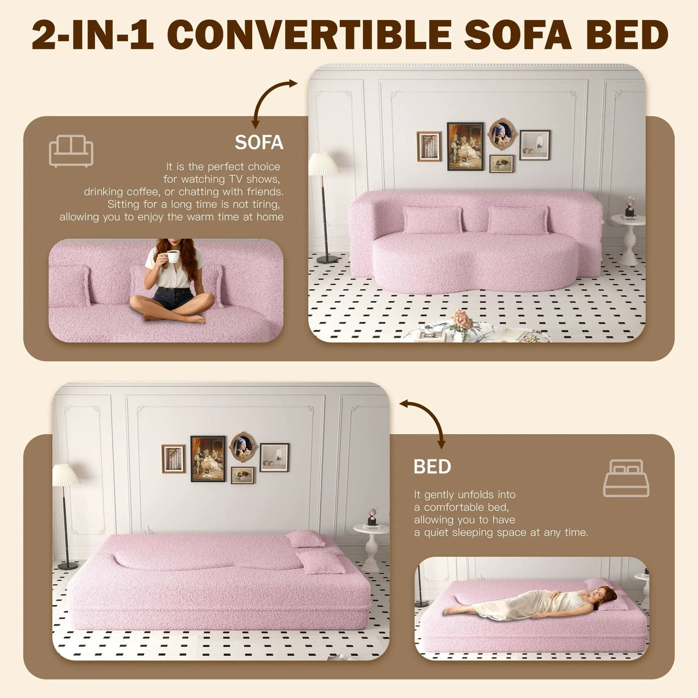 Modern Floor Sleeper Sofa Bed With 2 Pillows, Convertible Twin Size Folding Mattress For Living Room by HouseOfZazla