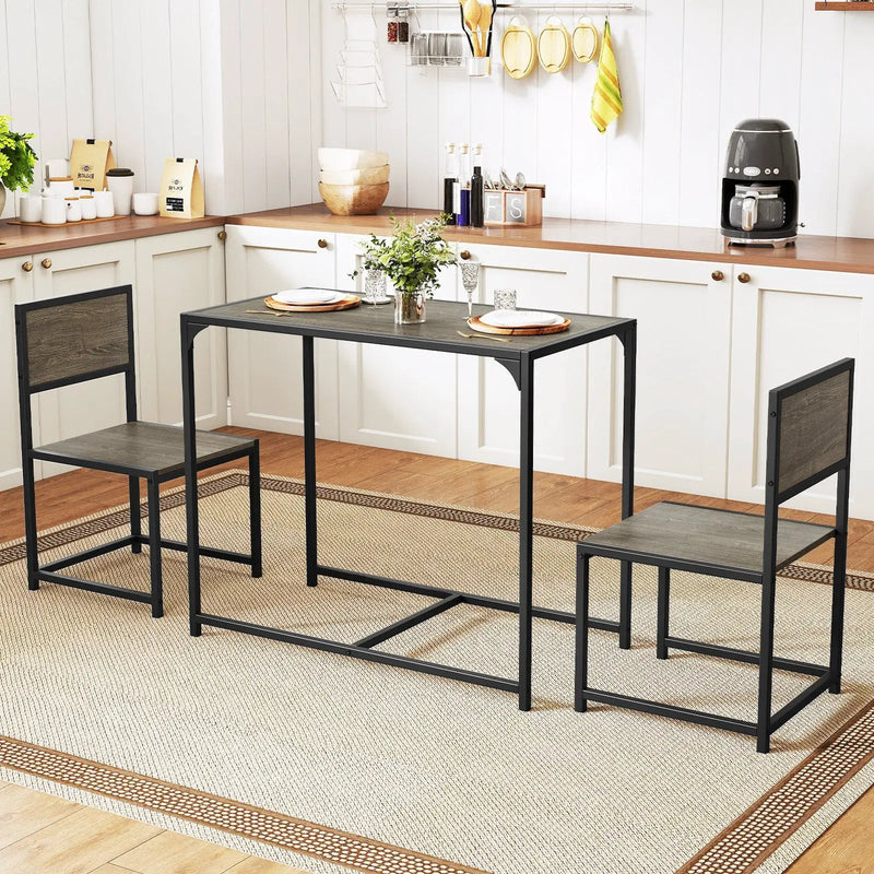 3 Pcs Dining Set Compact Table and 2 Chair with Metal Frame for for Small Space by DirectDeals