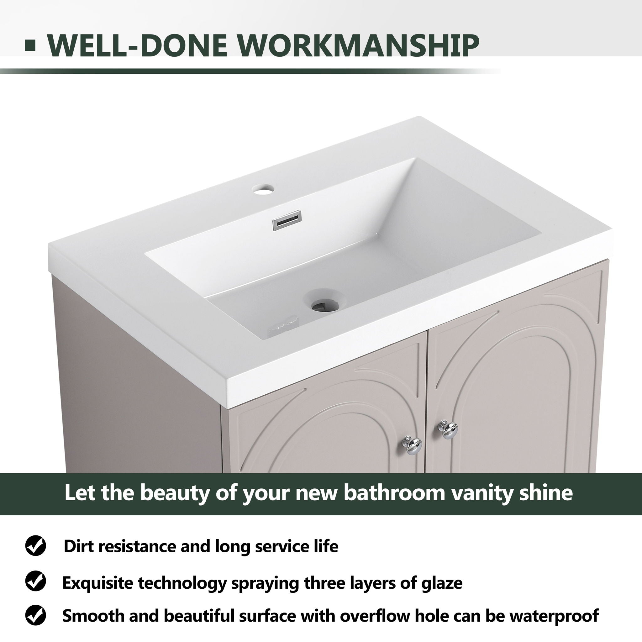 Contemporary Freestanding Bathroom Vanity With Resin Sink & Soft-Close Cabinet Doors by HouseOfZazla