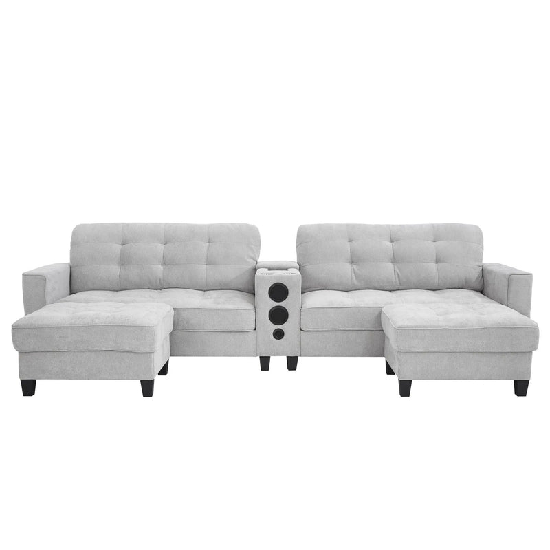 Modern Sectional Sofa U-Shaped With Movable Ottomans, tooth Speakers, LED Lights And Modular Storage by Unique Piece Furniture