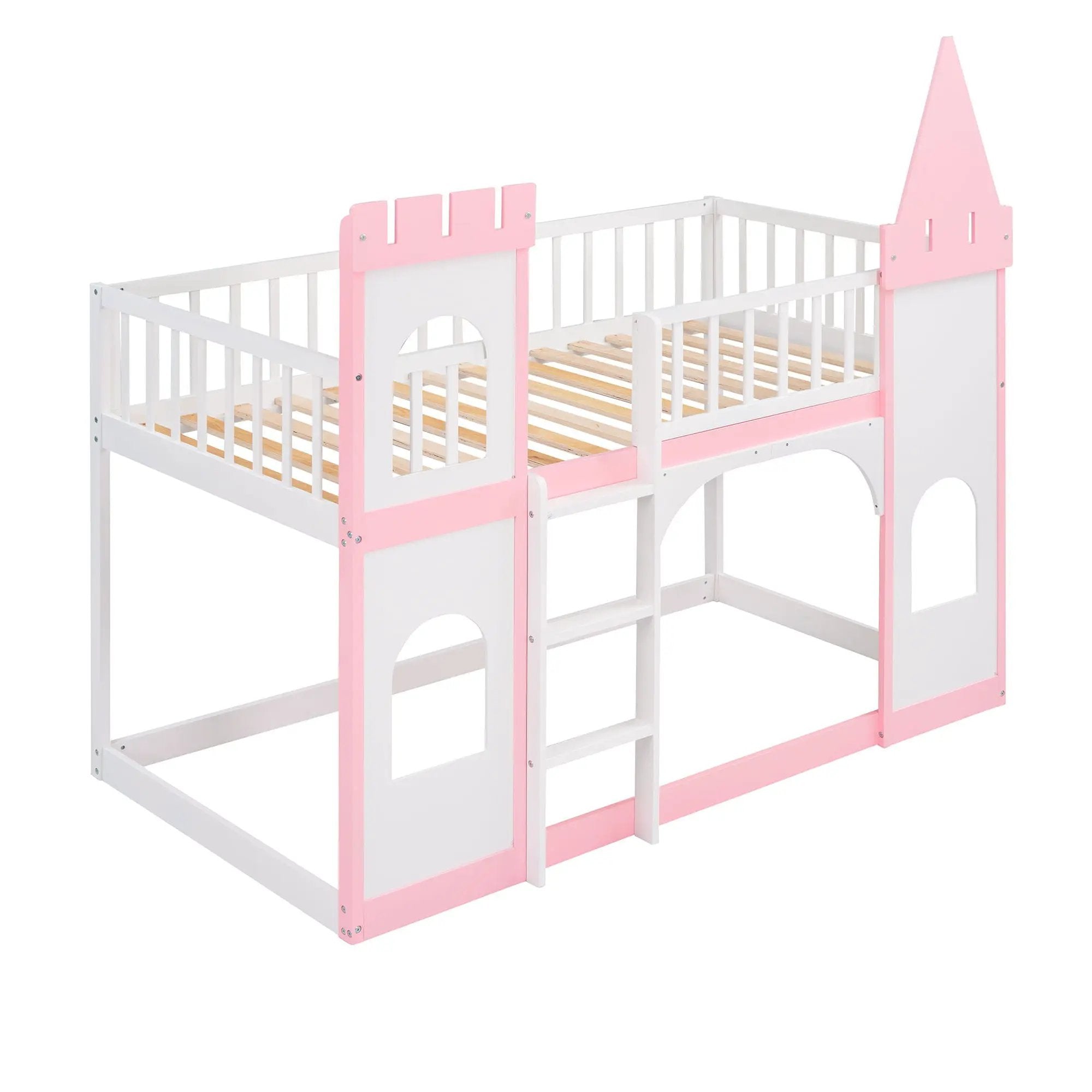 Twin Over Twin Castle Bunk Bed With Ladder - Pink by Unique Piece Furniture