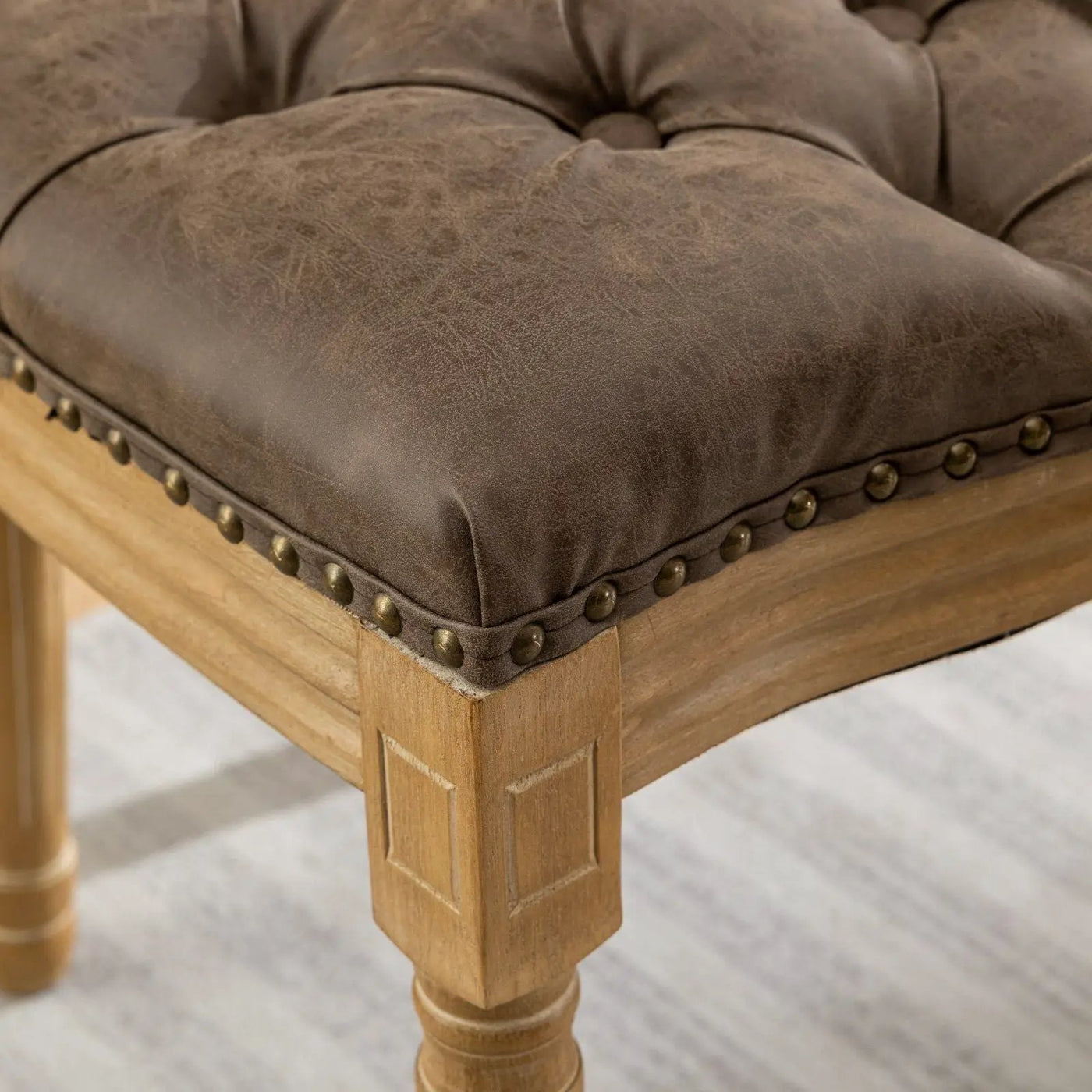 French Style Solid Wood Frame Antique Painting, Hand-Pulled Buckle Decoration Artificial Dining Chair With Nailhead Trim, Wood Legs by HouseOfZazla