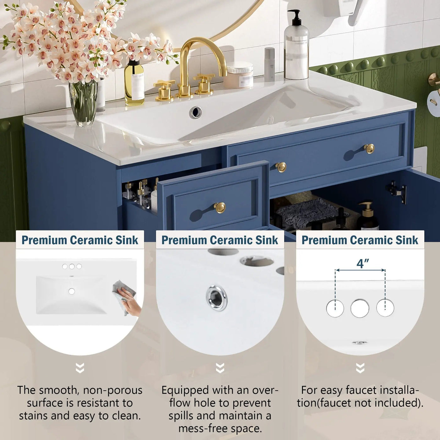 Bathroom Vanity With Sink, Soft Close Doors, Adjustable Shelves by HouseOfZazla