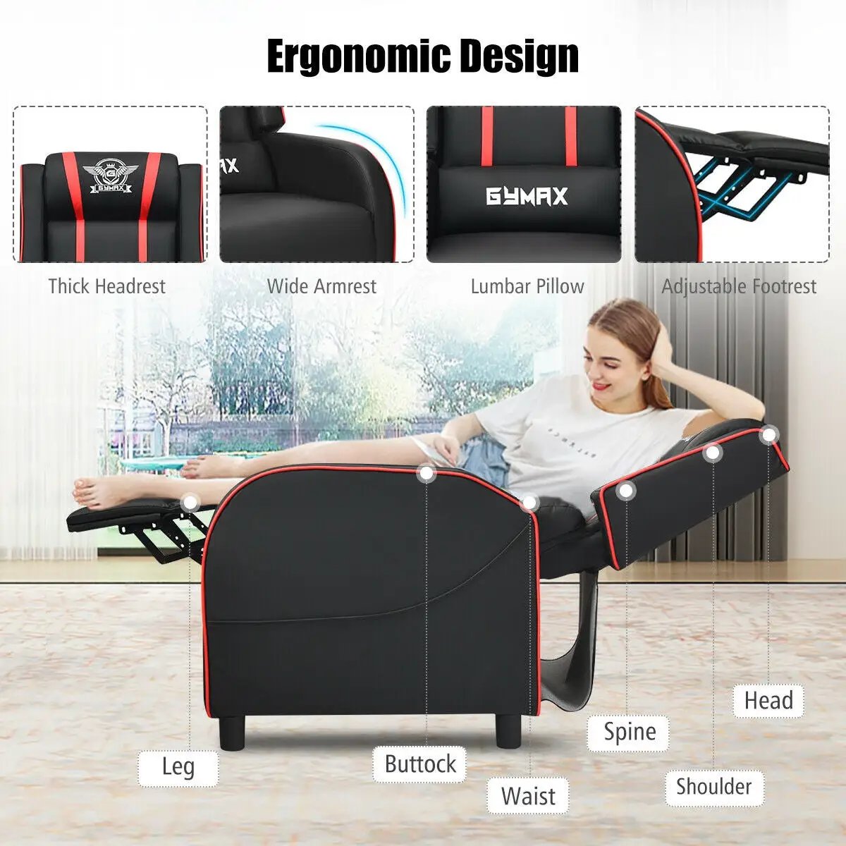 Massage Racing Gaming Single Recliner Chair by DirectDeals
