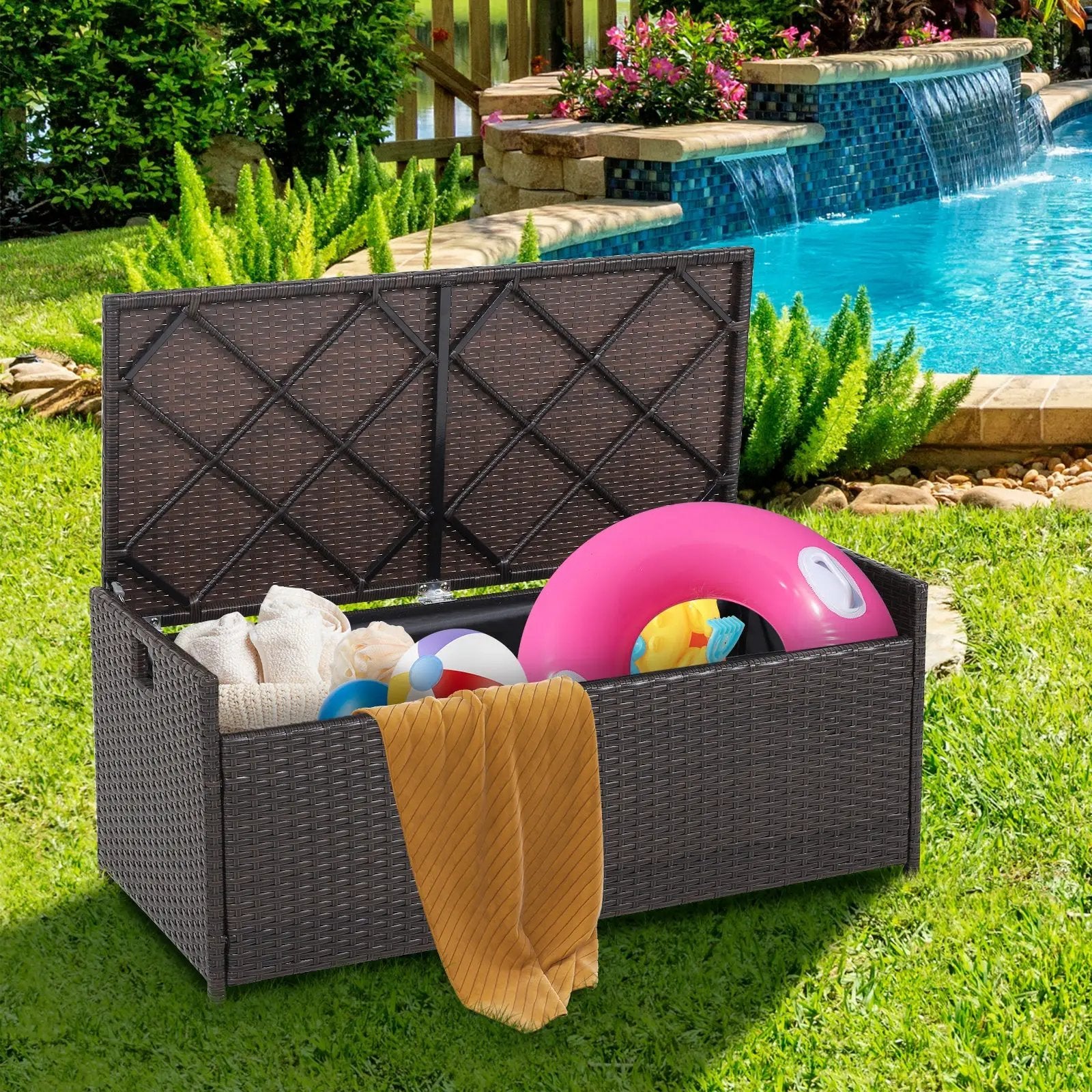 34 Gallon Patio Storage Bench with Seat Cushion and Zippered Liner by DirectDeals