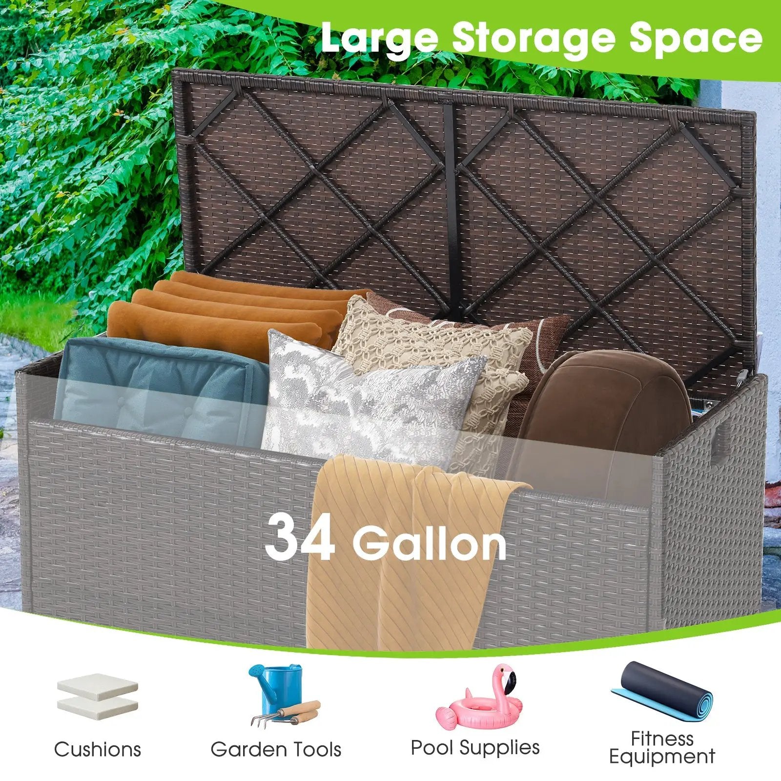 34 Gallon Patio Storage Bench with Seat Cushion and Zippered Liner by DirectDeals