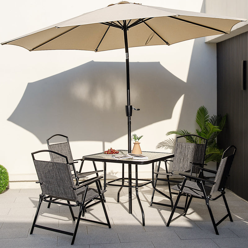 34 Inch Outdoor Dining Table Square Tempered Glass Table with 1.5 Inch Umbrella Hole-Black by DirectDeals