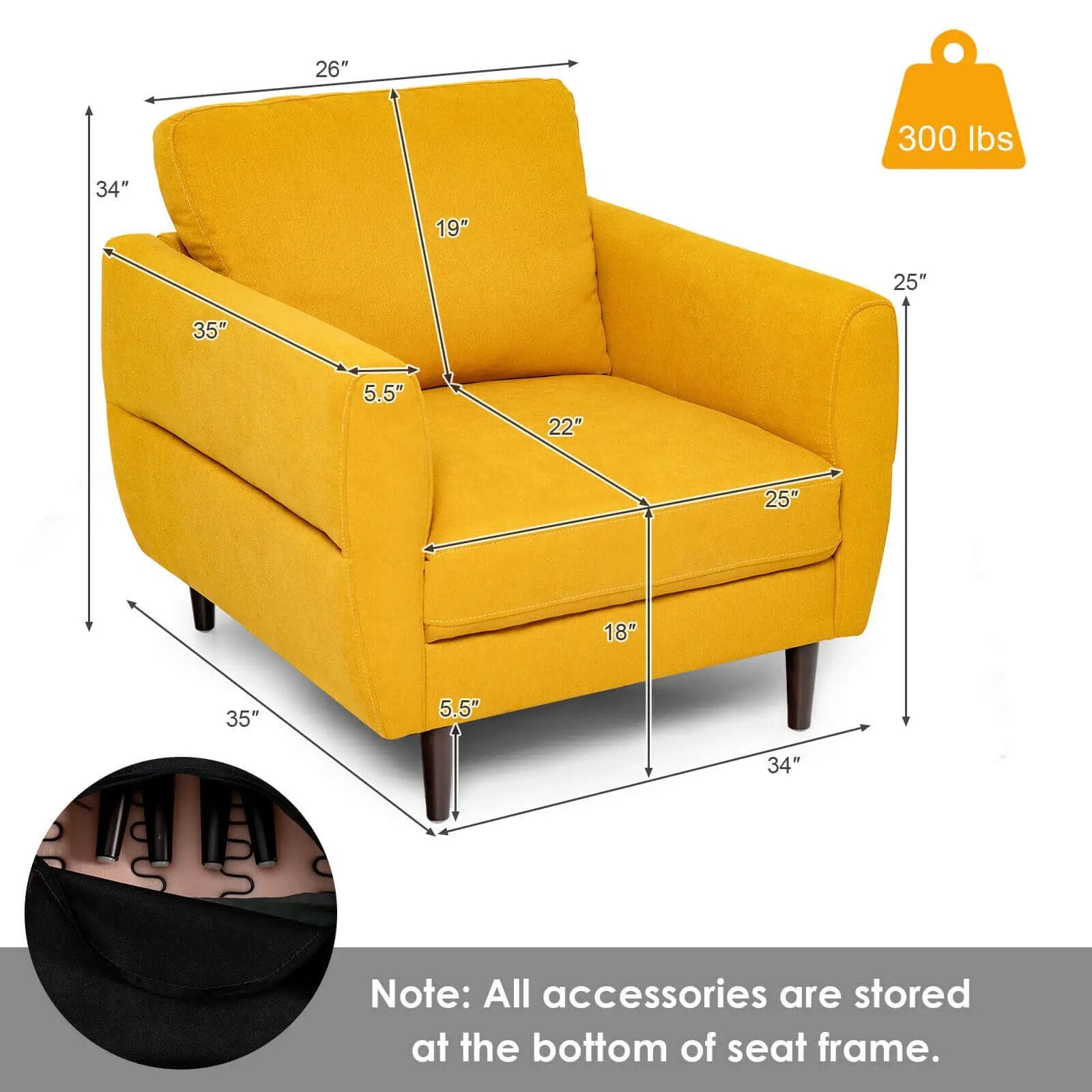 Modern Upholstered Accent Chair Single Sofa Armchair by DirectDeals