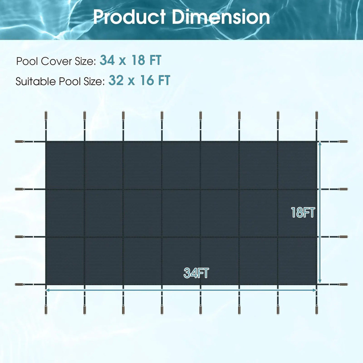 34 x 18 Feet Safety Pool Cover Fits 32 x16 Feet Inground Swimming Pools by DirectDeals